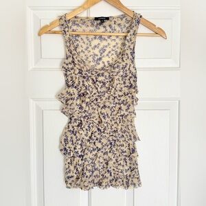 Floral Ruffle top in Cream and purple